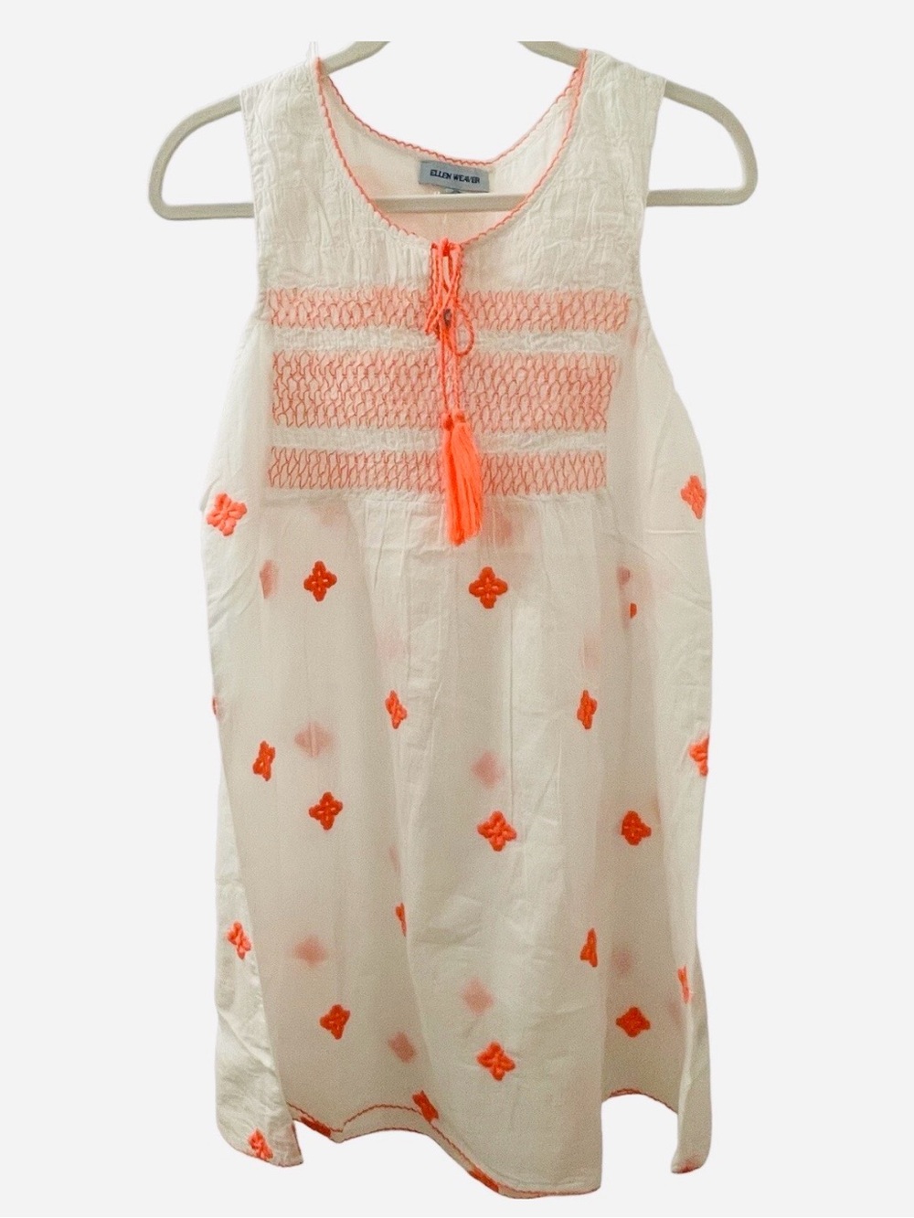 Beach Swim Coverup Sz L NWT White Orange Embroidered Smocking Girlhoodcore Boho